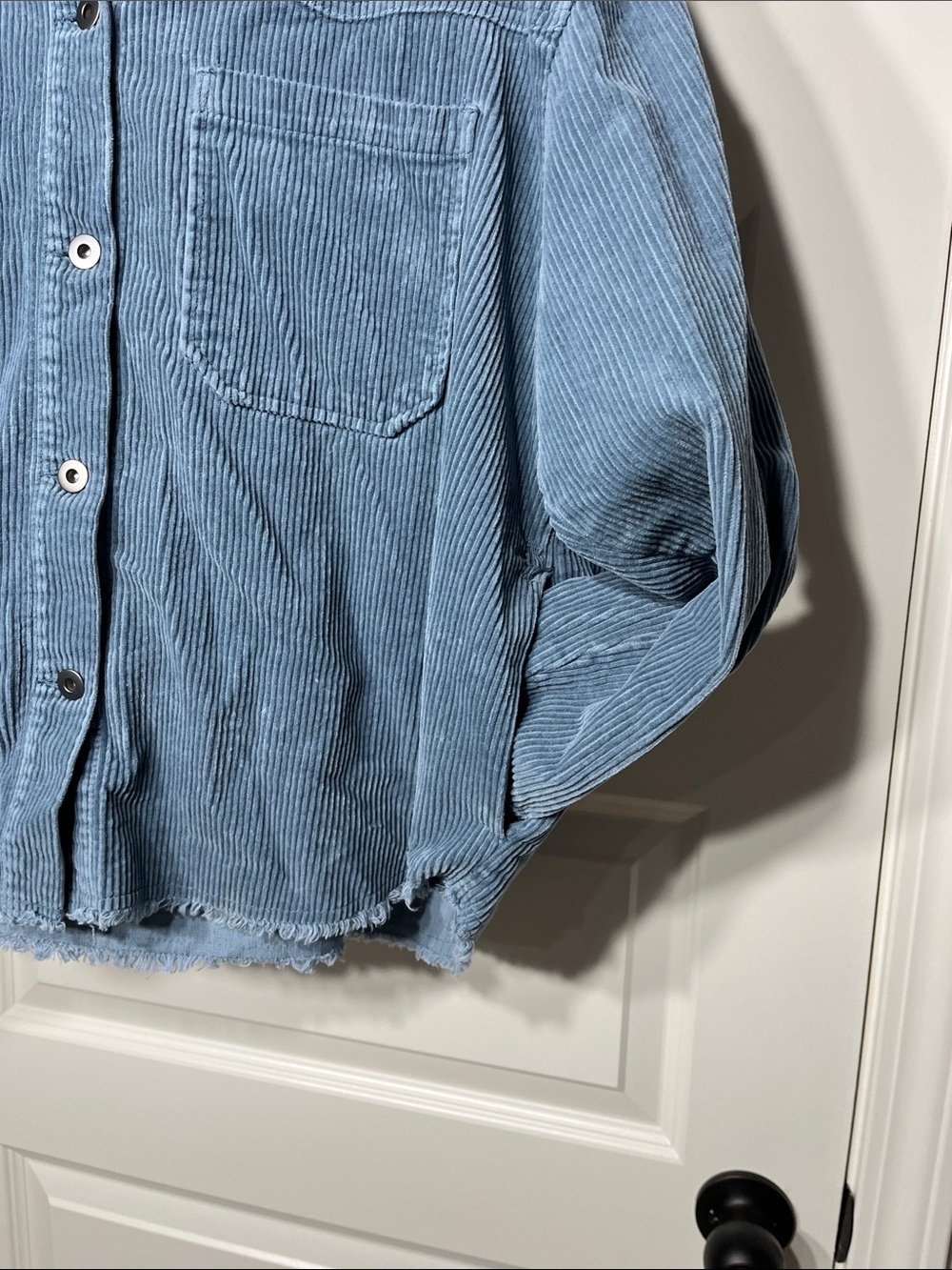 Zara Blue Corduroy Overshirt Shacket Frayed Hem Button Front Medium - Picture 4 of 8